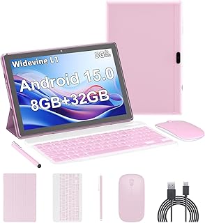Compare Android 15 Tablet,10 inch Tablets, 8GB RAM+32GB ROM2TB Expandable, 2 in 1 Tablets with Keyboard Case, 1280x800 IPS Display Screen, 5G WiFi6, Dual Camera, 6000mAh Battery BT5 Widevine L1 Pink at KSA Price
