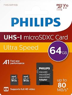 Philips SDXC Card 2-Pack 64GB + SD Adapter UHS-I…