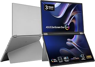 Compare ASUS ZenScreen Duo OLED 360° Foldable Portable Monitor MQ149CD  Dual 14inch, 16:10, 1920x1200, DisplayHDR400 True Black, 100�IP3, Delta<2, Dual USBC, MiniHDMI, Kickstand, 3 yr Warranty at KSA Price
