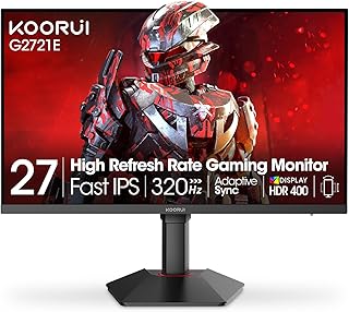 Compare KOORUI Gaming Monitor, 27" Fast IPS Computer Monitor, 320Hz QHD HDR400 Display, PIPPBP Mode 1ms PC Screen, 98% DCIP3 Color Gamut, Adaptive Sync, VESA Mountable, HDMI 2.0, DP 1.4, G2721E at KSA Price
