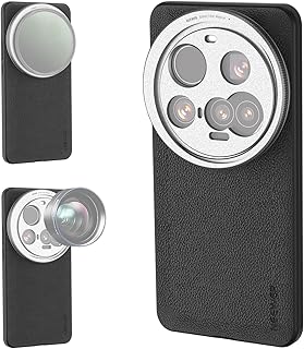 Compare NEEWER 15 Ultra Case, Protective Phone Case Compatible with Xiaomi 15 Ultra, Heavy Duty TPU + PC Faux Leather with 17mm Lens Mounts & 67mm Filter Adapter for Wireless Charging, PA101 Black + Silver at KSA Price