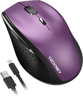 Compare TECKNET PRO Rechargeable Wireless Mouse, 2.4GHz Computer Mouse with USB Nano Receiver, 6400 DPI Cordless Optical USB Mouse, 6 Adjustable Levels Silent Wireless mouse for LaptopPCComputerPurple at KSA Price