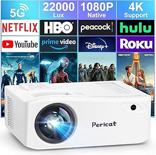 Pericat 5G WiFi Bluetooth Projector, Native 1080P…