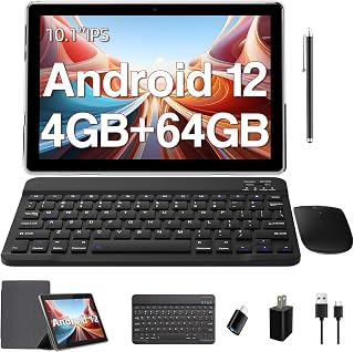 Compare Android 12 Tablet with Keyboard 10 Inch 2 in 1 Tablets Set Include Case Mouse Stylus OTG, 4GB RAM+64GB ROM, 6000mAh Battery, Dual Camera, WiFi, BT, 10.1'' HD Display Tab, Google Certified Tableta at KSA Price