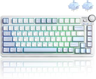 Compare Aula AU75 Wireless Mechanical Keyboard, Hot Swap Gasket Gaming Keyboard with Knob, BT2.4GWired Custom Keyboard, 4000mAh Battery, 75% FiveLayer Padding PBT Keycaps, RGB SideStrip for WinMacPC at KSA Price