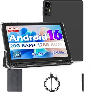 Compare Android 15 10 Inch Tablets, 20GB RAM 128GB ROM 2TB Expand, 2.0Ghz CPU Processor QuadCore Tablet PC with Case and Stylus Pen, 5G WiFi6, BT5.0, 6000mAh Battery, Dual Camera at KSA Price