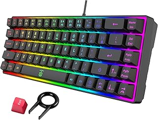 Compare Snpurdiri 60% Gaming Keyboard, Rainbow Backlit Mini Keyboard,Builtin Steel Plate, Membrane Keyboard but Super Mechanical Feel for Windows PC Gamers68 Keys, Black Rainbow at KSA Price