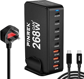 Compare PINREK 268W 8Port Charging Station, GaN III Fast USB C Wall Plug Charger with 100W PD  Universal Multi Port Desktop Type C Charger Adapter for Laptop, MacBook, iPhone, Samsung Galaxy, iPad at KSA Price