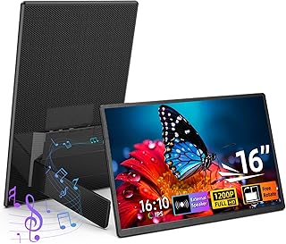 Compare 16" 1200P FHD Laptop Monitor Vertical Horizontal Monitor with External Speakers, 100% sRGB Plug & Play, Second Travel Screen for Mac Phone PS5 at KSA Price