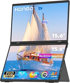Compare HONGO Dual Portable Monitor 15.6 Inch, 1080P FHD IPS Laptop Screen Extender, USB C Dual Screen Portable Monitor with Builtin Speakers, Foldable External Monitor for LaptopPCPS45Travel Office at KSA Price