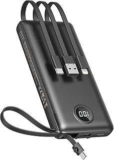 Compare Power Bank with Built in Cables 10000mAh Slim Portable Charger for iPhone, USB C LED Display External Battery iPhone Charger Bank Compatible with iPhone, iPad, Samsung and Android Devices for Travel at KSA Price