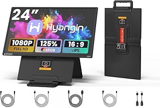 Compare Hyangin 2025 24 Inch Large Portable Monitor for Laptop, Portable Display 1080P FHD 100Hz, 120% sRGB IPS Portable Second Monitor with Adjustable Stand for Laptop, MacBook, Phones at KSA Price