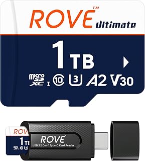 Compare ROVE Ultimate 1TB Micro SD Card microSDXC Memory Card with USB 3.2 Type C Card Reader 160MBs C10, U3, V30, 4K, A2 for Dash Cam, Android Smart Phones, Tablets, Games at KSA Price