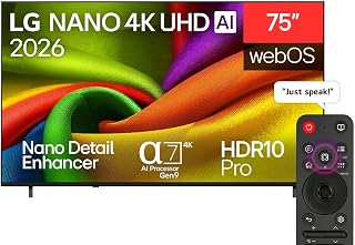 Compare LG 75 Inch NanoCell AI 4K UHD Smart TV, α7 AI Processor 4K, Nano Color, HDR10 Pro, 4K Super Upscaling, AI Sound Pro, Filmmaker Mode, Game Optimizer, webOS 26, Black, AI Smart Features  75NU840B6LA at KSA Price