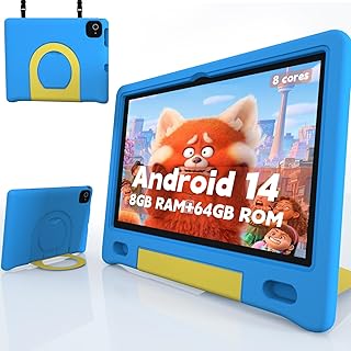 Compare Kids Tablet with Strap, Android 14 Tablet for Kids 10 inch , Toddler Tablet OctaCore 64GB 1TB Expandable, Children's Tablet with Case, Bluetooth WiFi Parental Control Dual Camera, 12hr battery at KSA Price