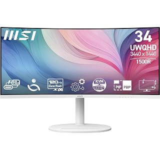 Compare MSI Modern MD342CQPW 34in VA 3440 x 1440UWQHD Computer Monitor, 120Hz, 1800 Curved, AdaptiveSync, HDMI, DP, USBC 98W Power Delivery, KVM, Height Adjustable, VESA, Speaker, 1ms, White at KSA Price