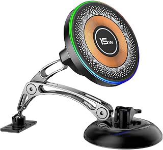 Compare Magnetic Wireless Charging Car Phone Holder, Ultra 15W Fast & Strong Vacuum Suction, 360° Rotatable Accessories Dashboard & Windshield Mount Men Women Cellphone Mount for Smartphones at KSA Price