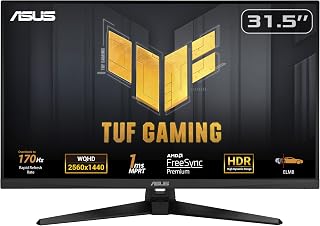 Compare ASUS TUF Gaming 31.5” 1440P HDR Monitor VG32AQA1A  QHD 2560 x 1440, 170Hz, 1ms, Extreme Low Motion Blur, FreeSync Premium, DisplayPort, HDMI, HDR10, Shadow Boost, VESA Wall Mountable,BLACK at KSA Price