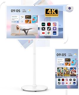 Compare Bisprico 32" Portable Smart TV on Wheels, Qualcomm CPU, EDLACertified, Builtin 22000mAh Battery, 16+128GB, Android 14 OS Rolling Tablet TV, Full Swivel Rotation, Remote Control, 13MP Webcam at KSA Price