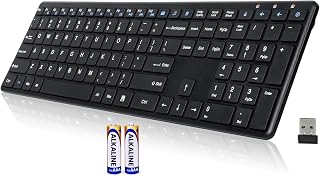 Compare Wireless Keyboard2.4G USB Ultra Slim Quiet Full Size Matte PC Computer Keyboard,19 Multimedia Keys,Number Pad,Plug&Play,LagFree Ergo,Long Battery Life for Desktop,Laptop,Smart TV,MAC,Windows,QWERTY at KSA Price