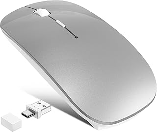 Compare Wireless Bluetooth Mouse  2.4G Wireless Computer Mouse,Portable TriMode（ Bluetooth 5.2 & 2.4G & Mouse Jiggler） Rechargeable Silent Slim Wireless Mouse for LaptopComputerAppleMacBookGrey at KSA Price