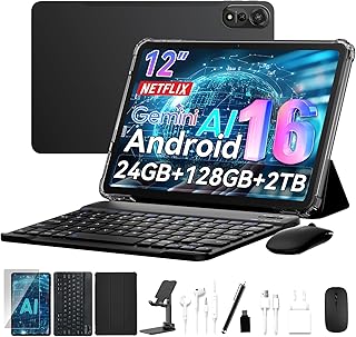 Compare N90 Android 16 Tablet, 12 inch Tablet 2K FHD+, Android Tablet with Keyboard, 5G WiFi, 24GB+128GB2TB, Face ID, 9000 mAh, 4 Years Warranty, Widevine L1, OTG, 1217BOX, Case&Pen at KSA Price