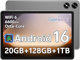 Compare Android 16 Tablet, 10.1 inch Tablets with OctaCore Processor, 20GB RAM 128GB ROM 1 TB Expandable, 1280x800 HD IPS Touch Screen, GPS, 8H Battery, WiFi 6, BT 5.2, Dual Camera Gray at KSA Price