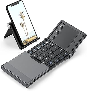 Compare iClever Bluetooth Keyboard, Folding Keyboard with Sensitive Touchpad Sync Up to 3 Devices, PocketSized TriFolded Fodable Keyboard for iPad Mac iPhone Android Windows iOS Tablet Smartphone Laptops at KSA Price