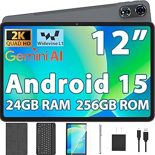 2026 12 Inch Tablet, Android 15 Tablet with…