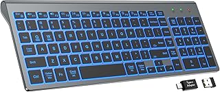 Compare SABLUTE Wireless Keyboard with 7 Colored Backlits, Rechargeable Silent Compact Cordless Computer Keyboard with Low Profile Quiet Light Up Keys for Windows, PC, Linux, Chrome, Mac Grey at KSA Price