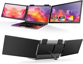 Compare Laptop Screen Extender, 14" FHD 1080P IPS Triple Monitor Extender, Dual Portable Monitor for Laptop 14"16", USB C Monitor Portable Screen for Windows, Mac, Android, Chrome, Plug and Play at KSA Price