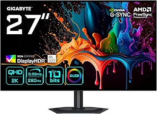 Compare GIGABYTE MO27Q28G Gaming Monitor OLED 27 inch QHD  2560 x 1440, 280Hz, 0.03ms, 335CDm², Display HDR True Black 500, HDMI 2.1, DisplayPort 1.4 at KSA Price