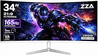 Compare ZZA 34 Inch Ultrawide Gaming Monitor, UWQHD 3440 x 1440 Curved PC Monitor, 180Hz Refresh Rate, 1500R Curved Display, RGB Lighting, HDMI, DisplayPort, 21:9 Frameless Screen at KSA Price