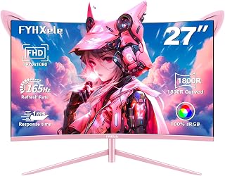 Compare FYHXele 27 inch Gaming Monitor, Pink 1800R Curved Monitor, FHD1920X1080P, 165Hz, 1ms, Fast IPS, FreeSync Hdmi Monitor with Ultrathin, HDMIDPUSB VesaWall Mount Computer MonitorPink at KSA Price