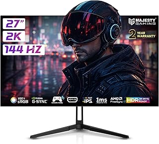 Compare Majesty 27" 2K QHD Gaming Monitor | FAST IPS | 144Hz | 1ms | HDR400 Ready | 100% sRGB | 10Bit | GSYNC & FreeSync | HDMI & DisplayPort | VESA | Builtin Speakers | RGB Lighting | Flexible Stand at KSA Price