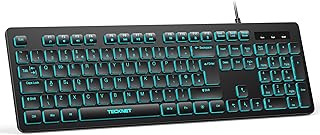 TECKNET Wired USB Keyboard, Full-Size Silent Office…