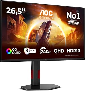 Compare AOC Q27G4ZDR Monitor 26.5 inch WQHD 240Hz, QDOLED Panel, 0.03ms GTG, Adaptive Sync, HDR10, GSync Comp., Height Adjustment 2560 x 1440 HDMI, 2 x 2.1 DP, 1 x 1.4 USB Hub BlackRed at KSA Price