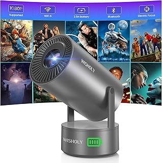 Compare Projector with WiFi and Bluetooth, Mini Portable Projector with Builtin Rechargeable Battery for Outdoor, 1080P Supported, Electric Focus & Auto Keystone, Home Theater with 210° Mount at KSA Price