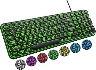 Compare QUASIO Large Print Backlit Keyboard, Quiet Wired USB Lighted Computer Keyboards with 7Color Backlit, Oversized Print Letters, Typewriter Keyboard with Retro Round Keycaps for Windows PC, Laptop at KSA Price