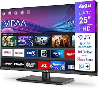 Compare TuTu Smart TV 25 Inch 64 cm FHD LED WiFi Connected TVs with Bluetooth, Triple Tuner, VIDAA Remote App, Molotov, Netflix, Prime Video, Disney+, YouTube, Central Stand at KSA Price