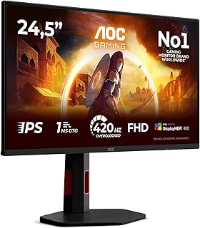 Compare AOC 25G4KUR 24.5 inch FHD Monitor 400Hz, Fast IPS Panel, 1ms GtG, Adaptive Sync, HDR400, GSync Compatible, Height Adjustment, 1920x1080 HDMI 2x 2.0 DP 1x1.4 USB Hub Blackred at KSA Price
