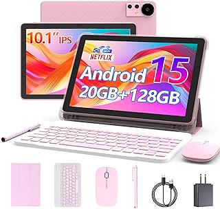Compare Android 15 Tablet 10", 20GB RAM + 128GB ROM2TB Expandable, 2 in 1 Tablets with Keyboard Case Mouse Pad, 2.0GHz QuadCore Processor, 1280x800 IPS HD Display, 5G WiFi6 BT 5.0, 8MP at KSA Price
