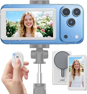 Compare Vlog Selfie Monitor Screen iPhone, 4K 60fps Recording, Wireless Screen Mirroring with Remote Control, Magnetic Fixation, 180° Rotation, 3 Levels of Brightness, Compatible with iPhone & Android at KSA Price