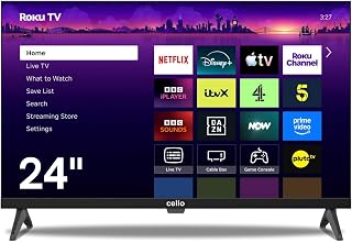 Compare Cello C24RKH 24” Smart Roku HD TV with Freely, Freeview Play, Netflix, Disney+, Apple TV+, BBC iPlayer, ITVX, voice remote control, Phone mirroring, ideal for Small Spaces at KSA Price