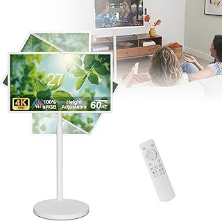 Compare 27" Portable Smart TV on Wheels, 4K Touch Screen with Remote Control, Standing Monitor Builtin Camera, Full Rotation Touch Screen Tablet White4+64G at KSA Price