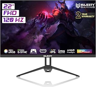Compare Majesty 22" FHD 1920 x 1080 Gaming Monitor | IPS | 120Hz Overclocking up to 120Hz | 1ms | HDR | 100% sRGB | GSYNC & FreeSync | Builtin Speakers | HDMI & VGA | VESA at KSA Price