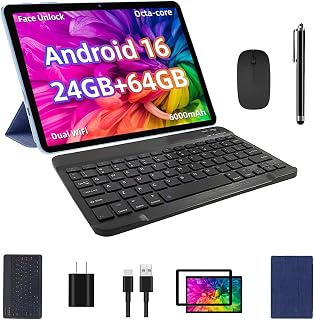 Compare TUOHAITIME Android 15 Tablet, 10inch Tablet Bundle with Keyboard Case, Blue at KSA Price