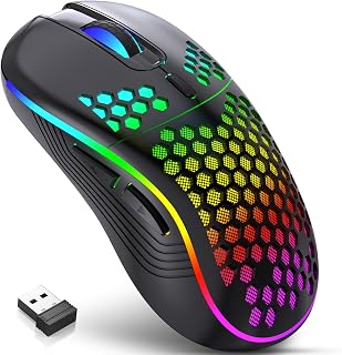 Compare JYCSTE Wireless Gaming Mouse, Rechargeable Computer Mouse, Ergonomic Mouse Honeycomb Design with RGB Backlight, USB Receiver, Adjustable DPI for PCMacLaptop Black at KSA Price