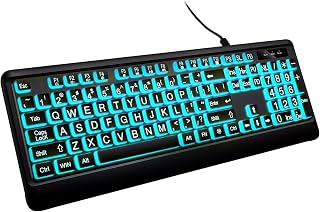 Compare Large Print Keyboard  7 Interchangeable Backlight Colors, Light Up USB Wired Computer Keyboards, USB PlugandPlay, Foldable Stands, Corded Full Size Keyboard for Windows, PC, Laptop Large at KSA Price