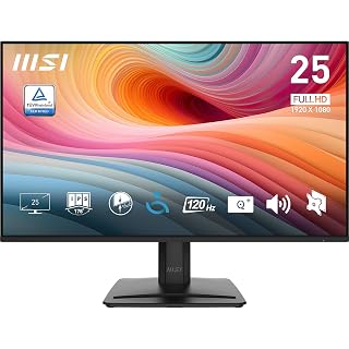 Compare MSI PRO MP251 E2 24.5inch IPS 1920 x 1080 FHD Gaming Office Monitor, 120Hz, AdaptiveSynch, HDR Ready, HDMI, VGA Port, Display Port,VESA Mountable, Tilt, Speaker, 1ms, Black at KSA Price